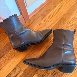Everlane Chocolate Brown Pointed Toe Leather Ankle Boots